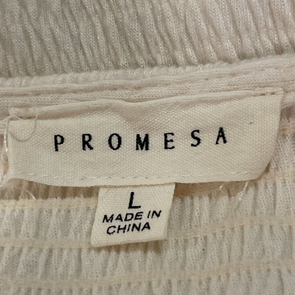 PROMESA Long Bishop Sleeve Body Suit V-Neck Waffle Knit Ivory Women L - Picture 5 of 12
